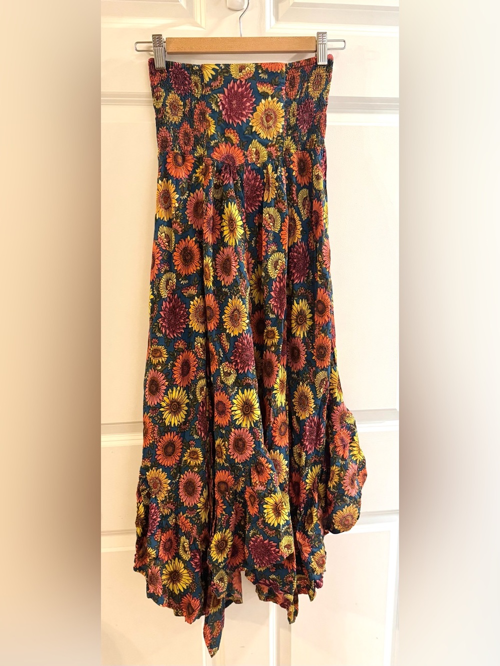 Natural Life sunflower and floral boho hanky-hem maxi skirt